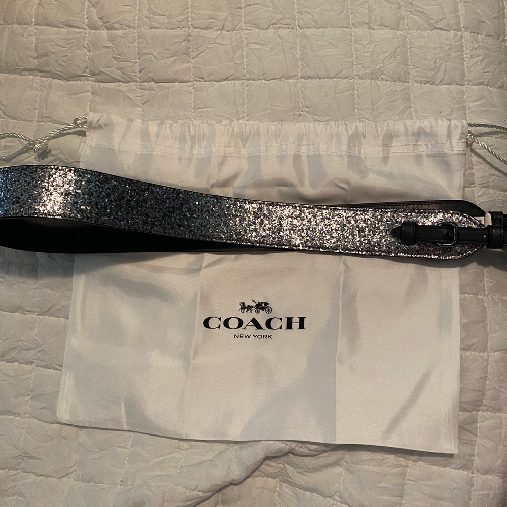 Coach Novelty Strap in Silver Glitter & Dark Blue Midnight Leather